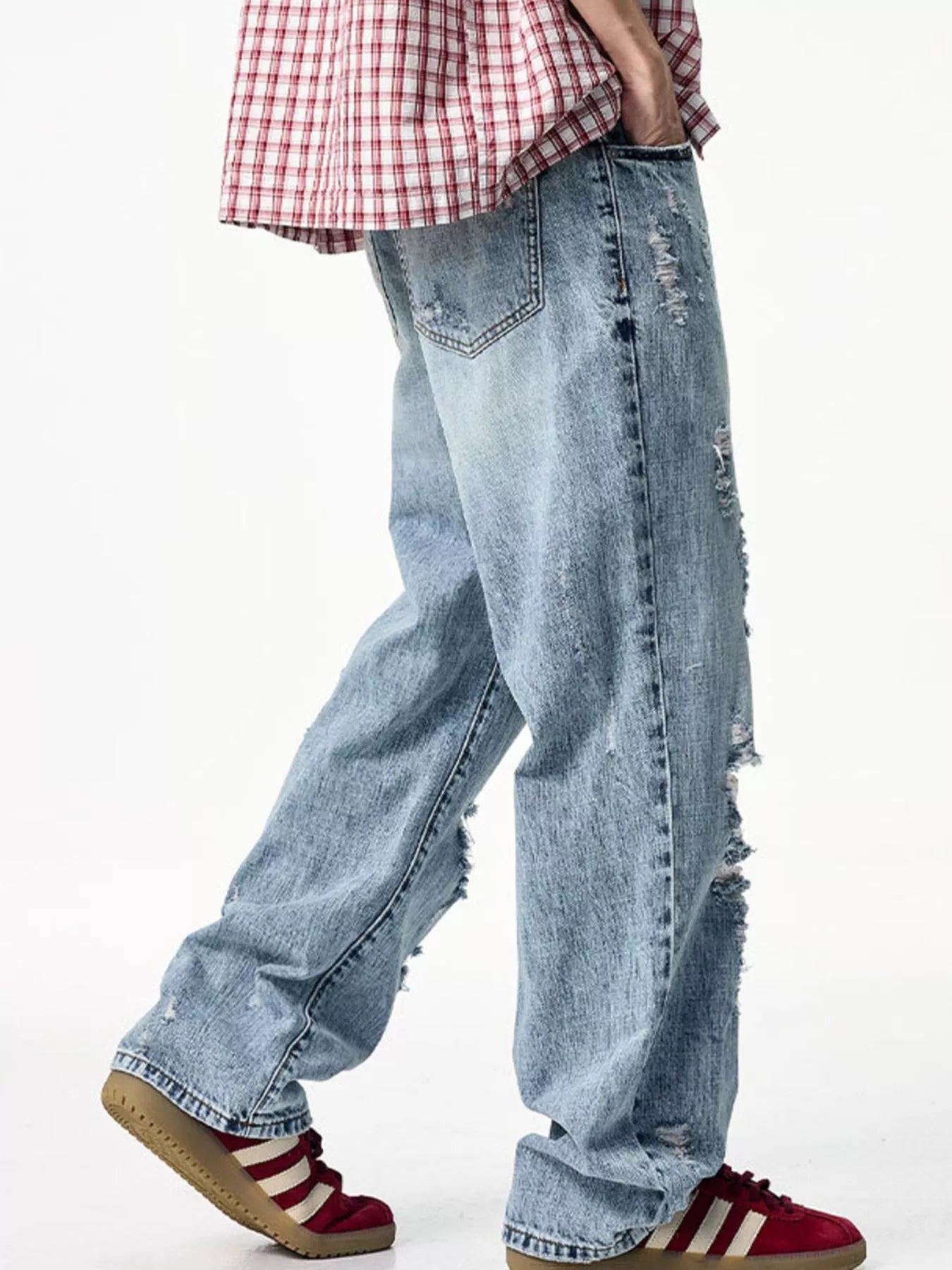 Men's Distressed Wide Leg Jeans - Fashorio