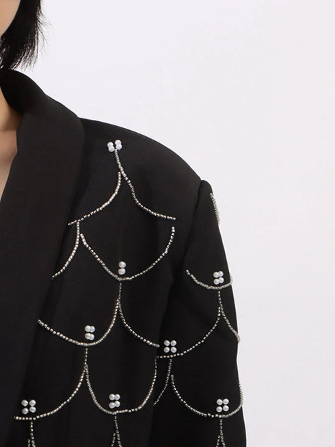 Pearl Detail Long Sleeve Blazer - Fashorio