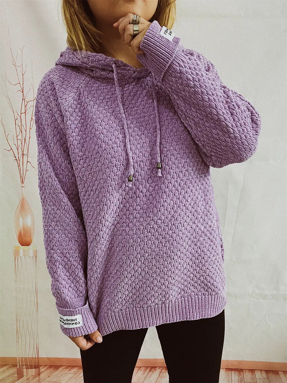 Drawstring Long Sleeve Hooded Sweater - Fashorio