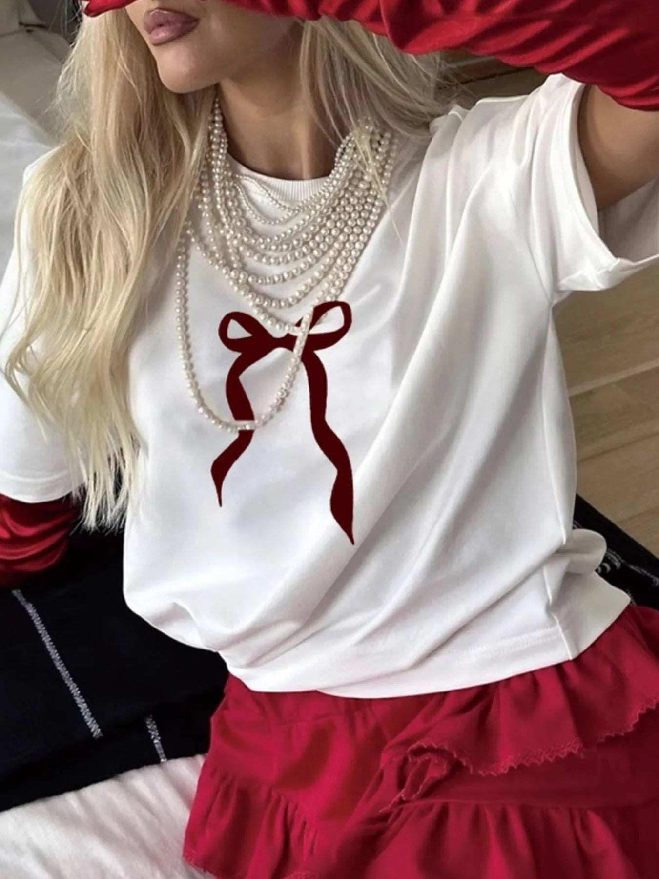 Plus Size Bow Round Neck Short Sleeve T-Shirt - Fashorio