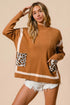 BiBi Mock Neck Sweater with Leopard Pocket - Fashorio