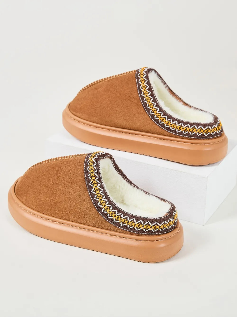 Faux Fur Suede Platform Slippers - Fashorio