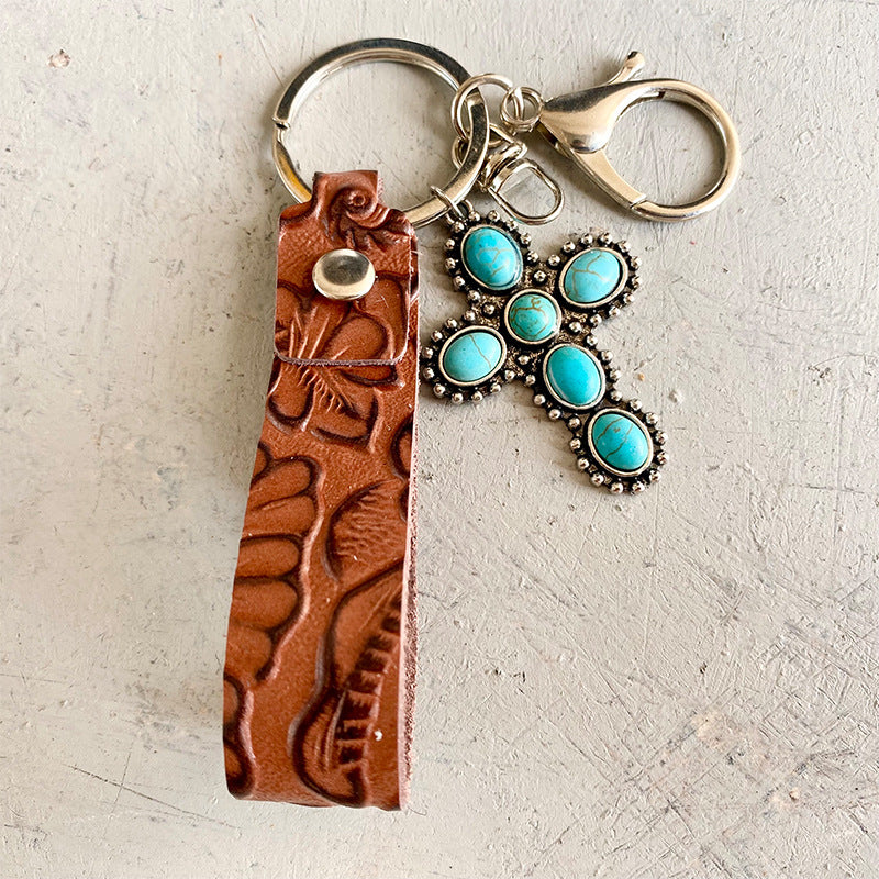 Turquoise Genuine Leather Key Chain Style C One Size - Fashorio