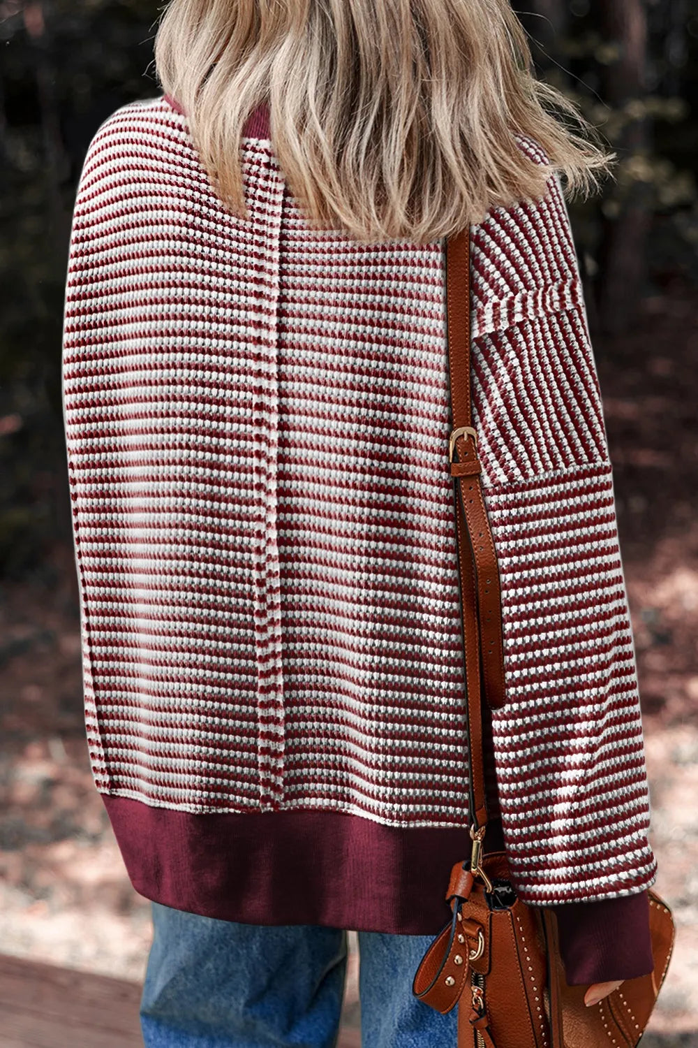 Oversized Striped Round Neck Sweatshirt - Fashorio