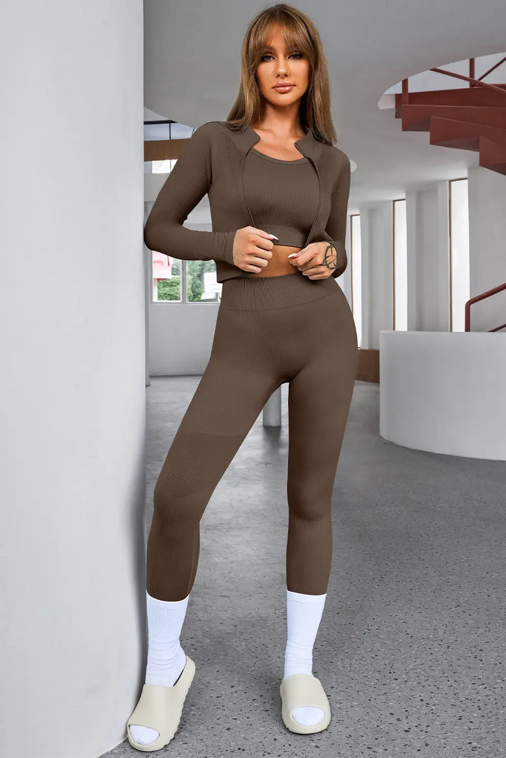 Tank Cropped Active Top and Pants Set - Fashorio