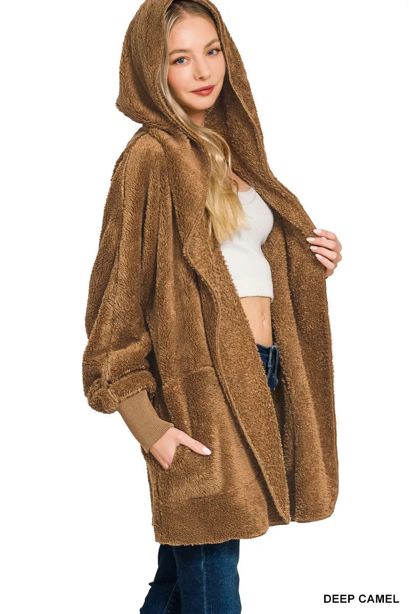 Zenana Hooded Faux Fur Jacket – Cozy Oversized Outerwear - Fashorio