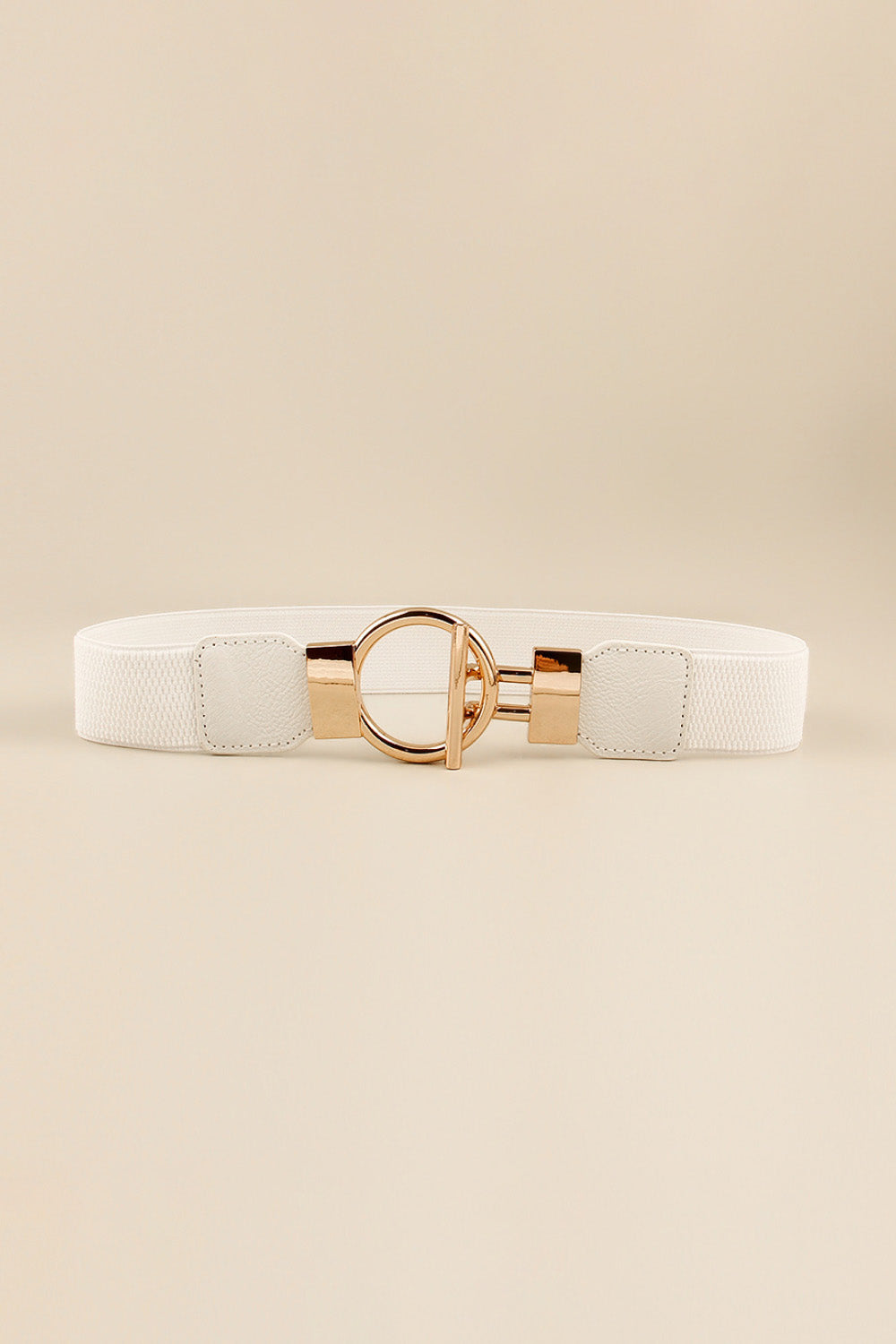 Circle Shape Buckle Zinc Alloy Buckle PU Leather Belt White One Size - Fashorio