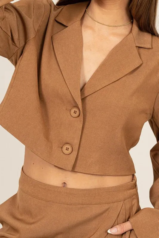 HYFVE Cropped Button-Down Blazer - Fashorio