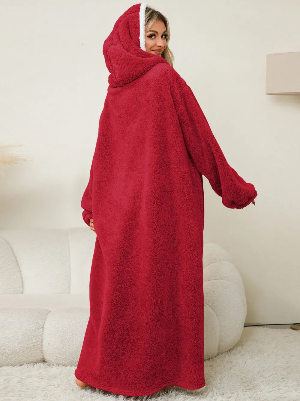 Pocketed Contrast Long Sleeve Hooded Lounge Dress - Fashorio