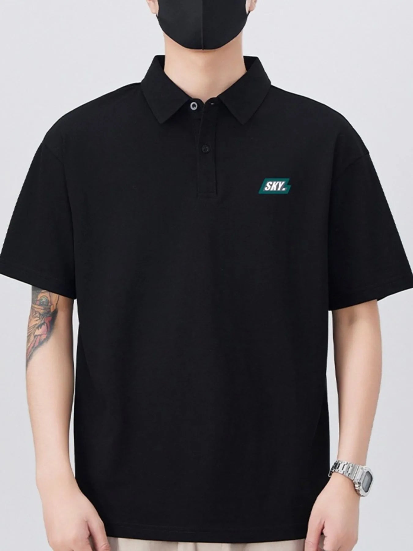 Men's Plus Size Button Detail Short Sleeve Polo Black - Fashorio