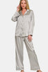 Zenana Satin Long Sleeve Shirt and Pants Pajama Set - Fashorio