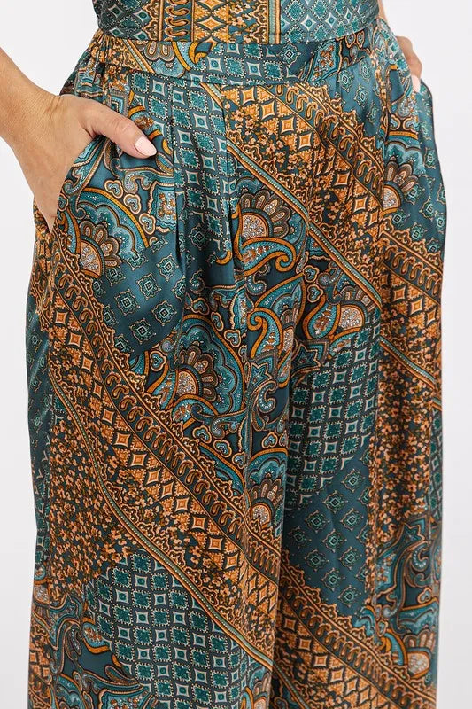 Mittoshop Paisley Patchwork Print Satin Wide Leg Pants - Fashorio