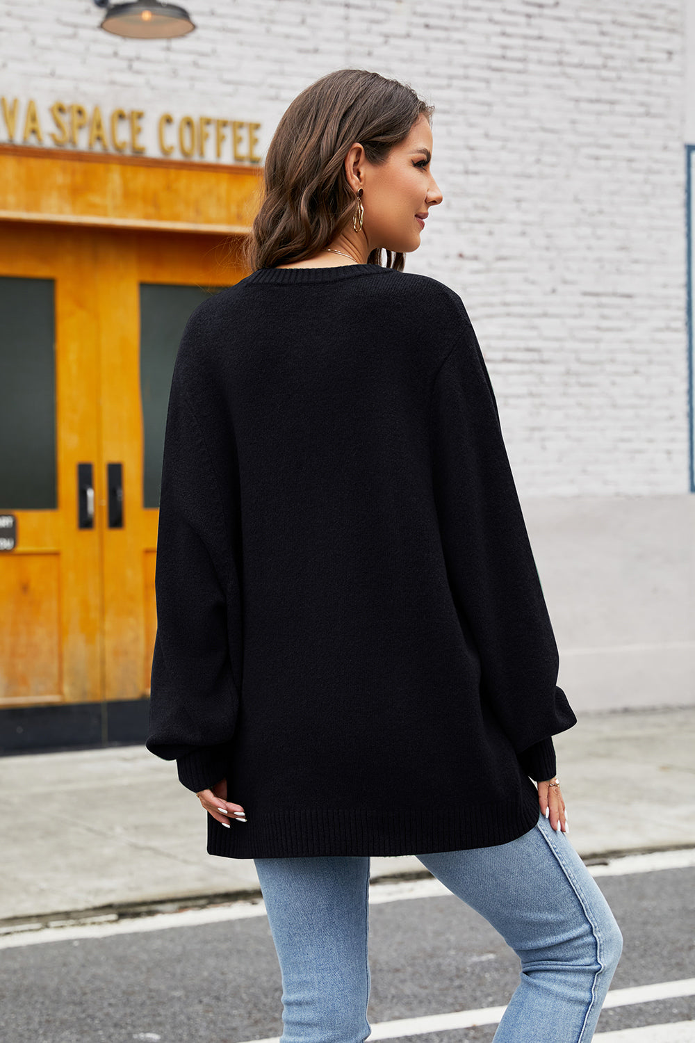 Round Neck Long Sleeve Sweater - Fashorio