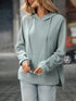 Textured Drawstring Long Sleeve Hoodie - Fashorio