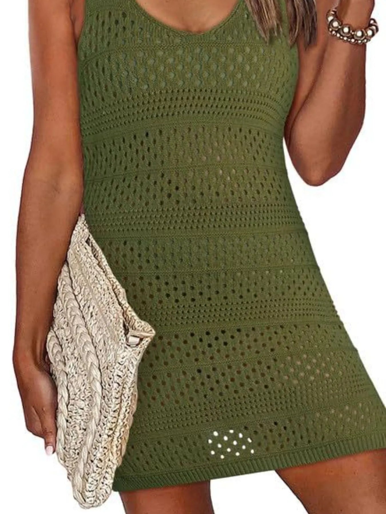 Crochet Knit Cover-Up Dress with Side Slit - Fashorio