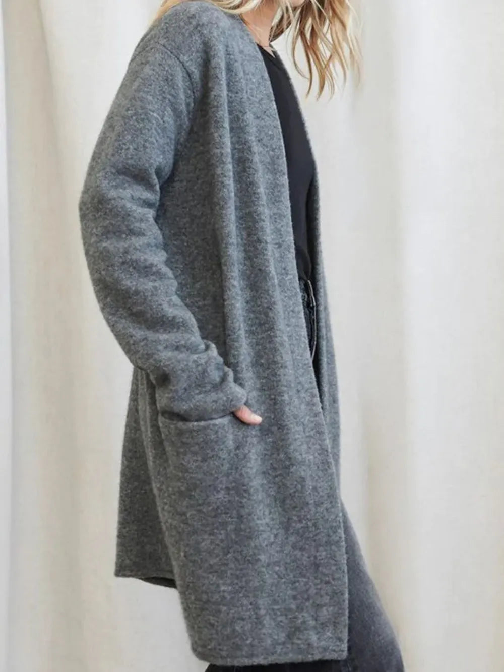 Open Front Long Sleeve Cardigan with Pockets - Fashorio