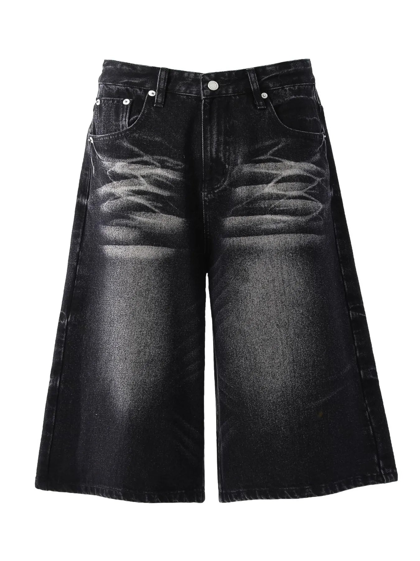 Men's Wide-Leg Denim Shorts Black - Fashorio