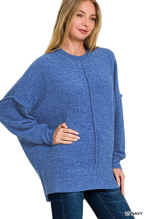 Zenana Brushed Melange Hacci Oversized Sweater - Fashorio