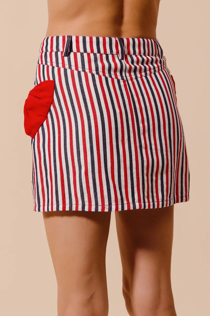 SO ME Contrast Bow Knot Pocket Fourth Of July Denim Skirt - Fashorio