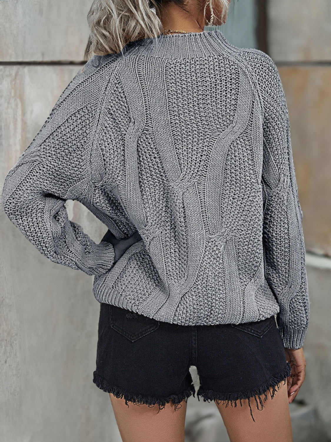 Rib-Knit Mock Neck Sweater - Fashorio