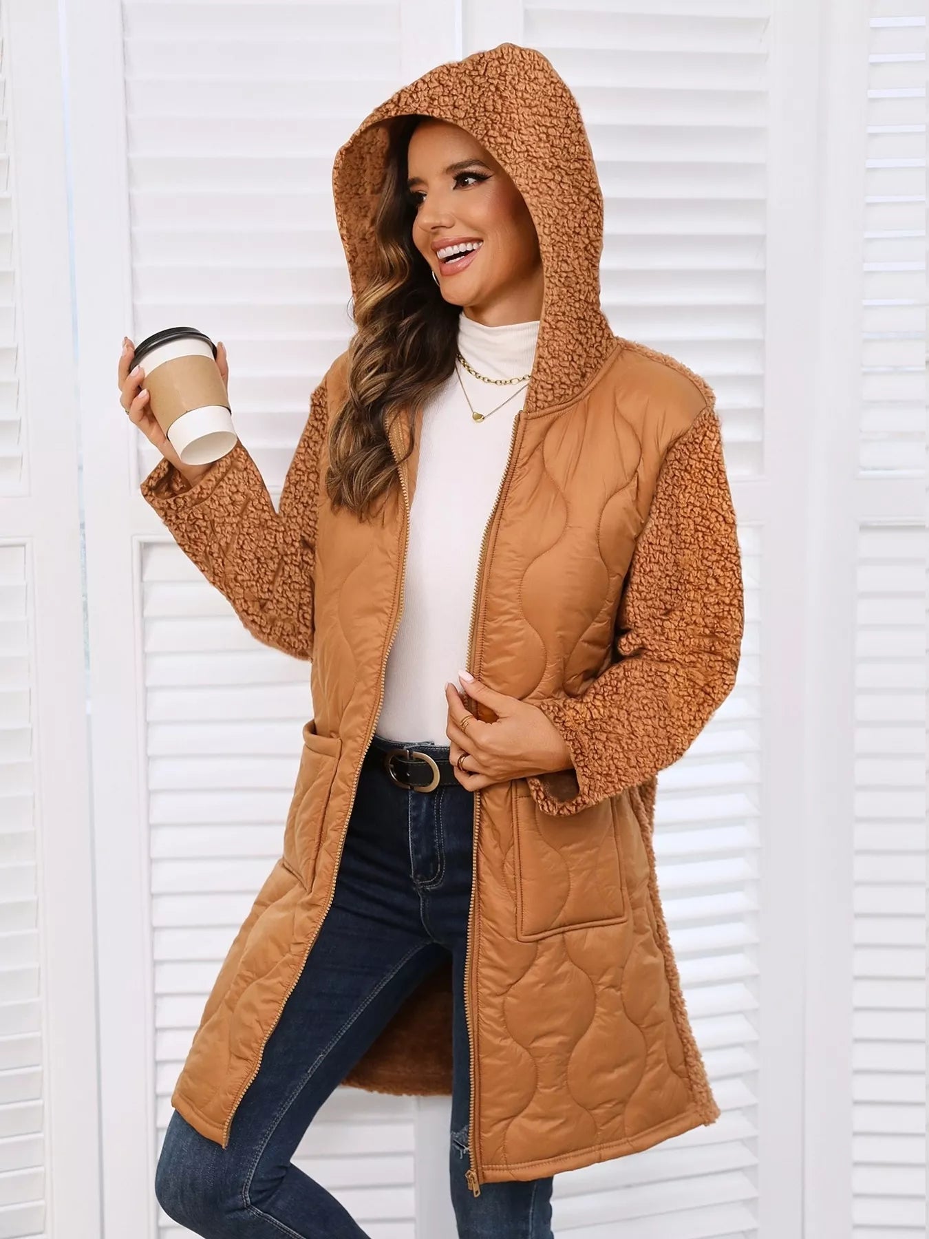 Zip Up Long Sleeve Hooded Outerwear - Fashorio
