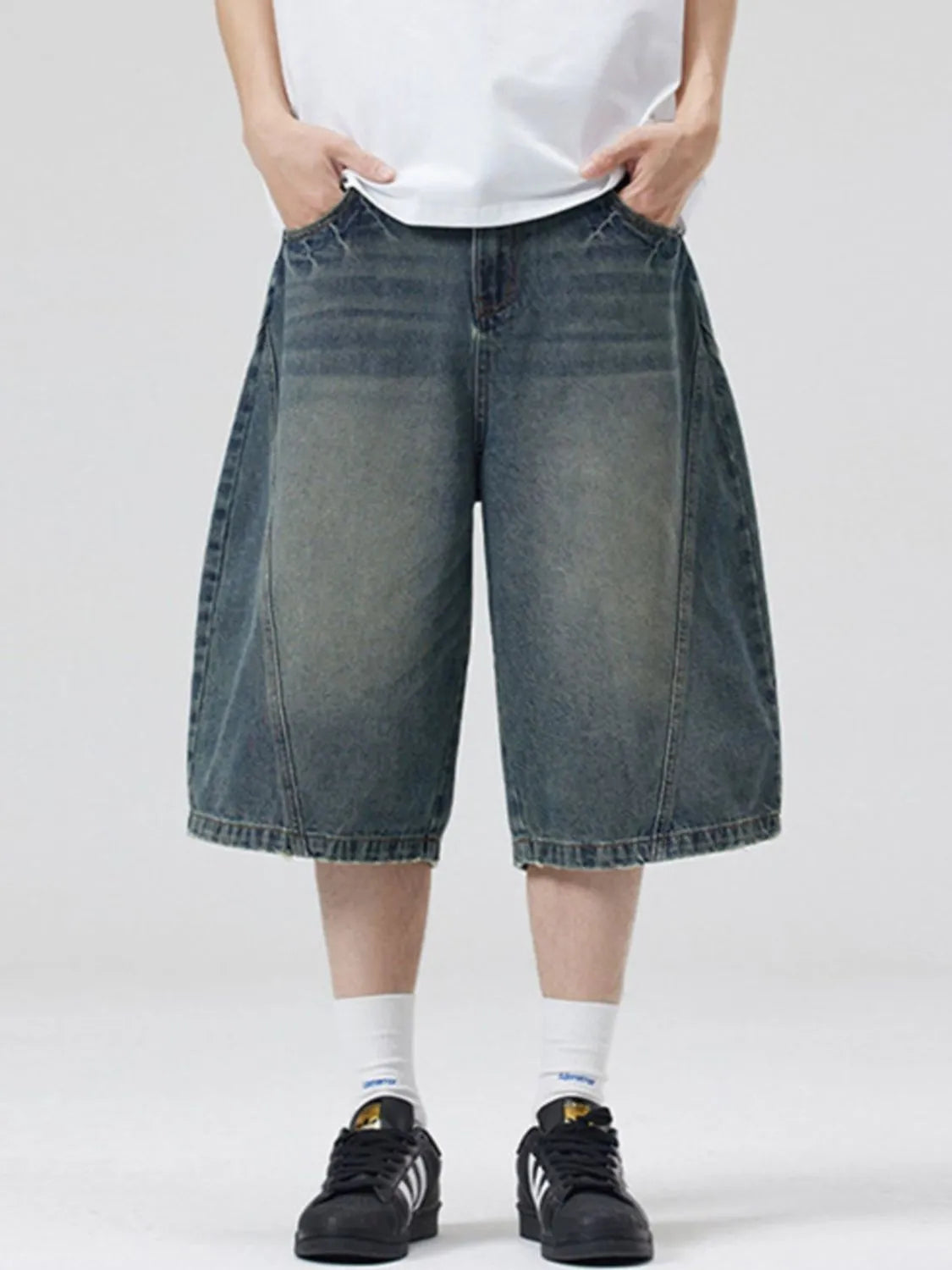 Men's Vintage Washed Denim Bermuda Shorts Vintage Blue - Fashorio