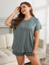 Plus Size Round Neck Short Sleeve Two-Piece Loungewear Set - Fashorio