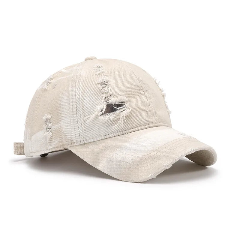 Distressed Adjustable Cotton Baseball Cap - Fashorio