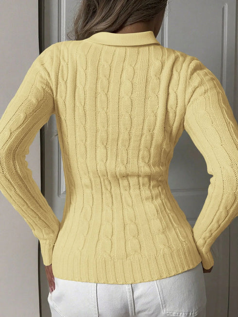 Cable Knit Long Sleeve Sweater - Fashorio