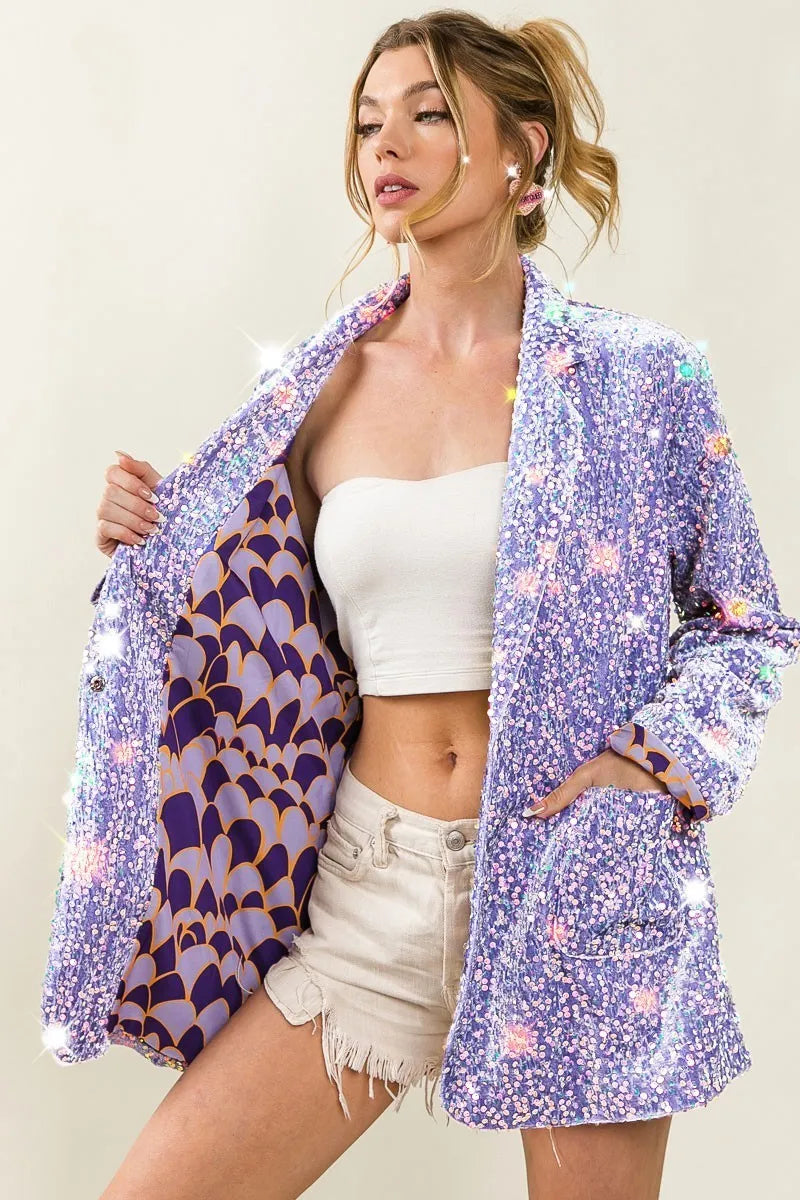 BiBi Velvet Sequins Patch Pockets Single Blazer - Fashorio
