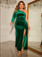 Honey Plus Size One-Shoulder Twisted Split Dress Green - Fashorio