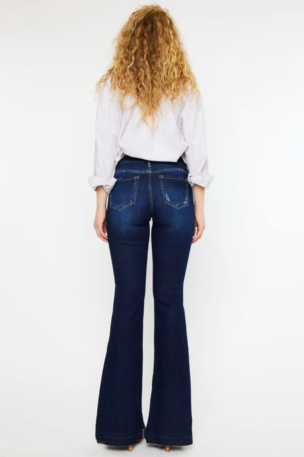 Kancan Mid Rise Slim Flare Jeans – Dark Stonewash Denim - Fashorio