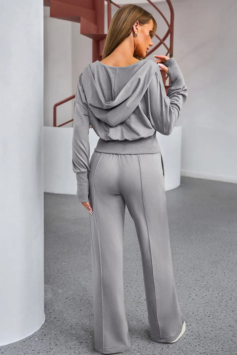 Dropped Shoulder Hoodie and Drawstring Pants Active Set - Fashorio