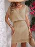 Openwork V-Neck Short Sleeve Cover-Up Dress Tan One Size - Fashorio