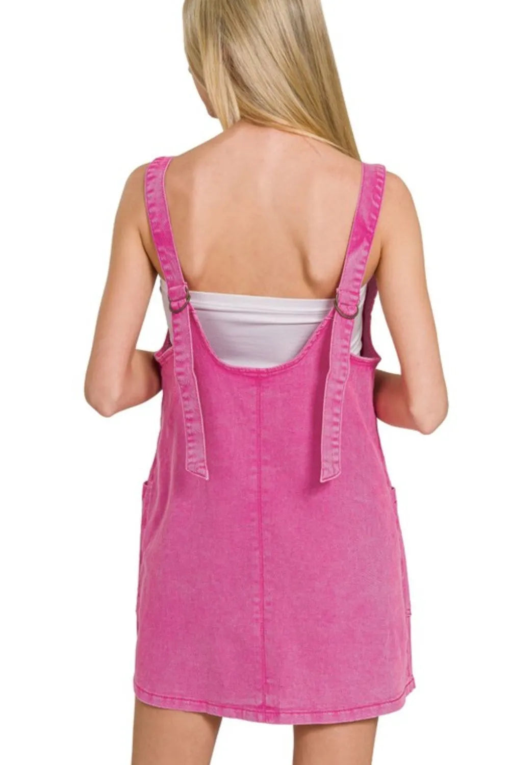 Zenana Washed Adjustable Strap Denim Overall Dress - Fashorio