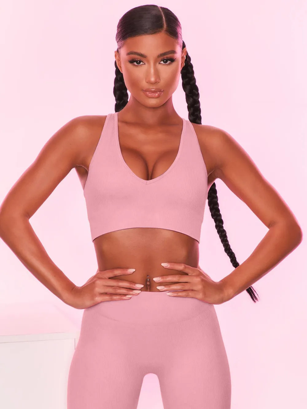 Scoop Neck Wide Strap Active Bra Pink - Fashorio