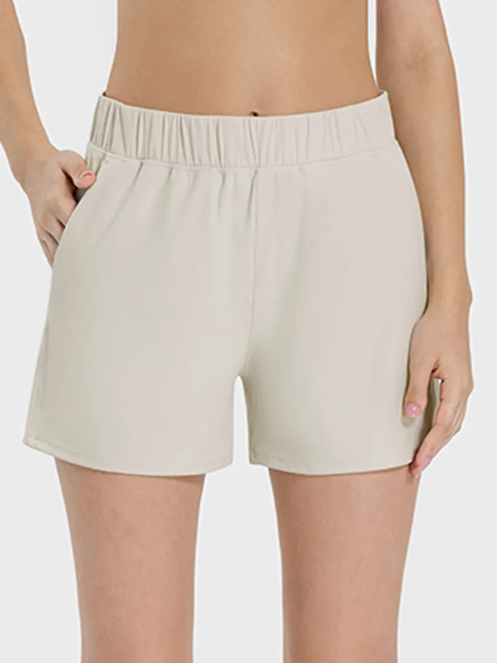 Millennia Elastic Waist Active Shorts Beige - Fashorio
