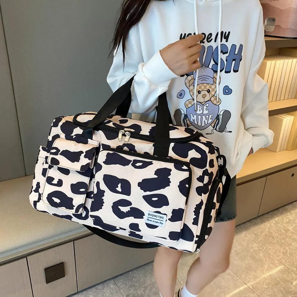 Oxford Cloth Animal Print Travel Bag Tan One Size - Fashorio