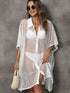 Sheer Mesh Button Up Cover Up White One Size - Fashorio