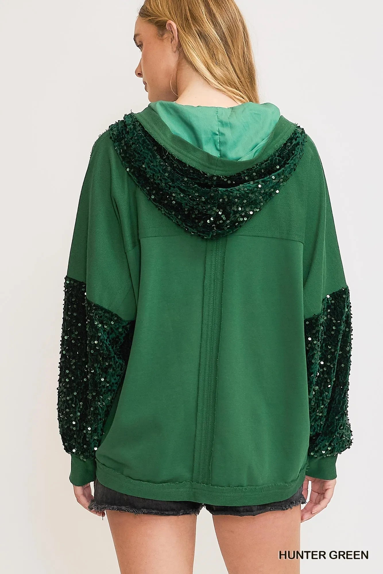 Umgee Sequined French Terry Jacket – Oversized Hoodie Style - Fashorio