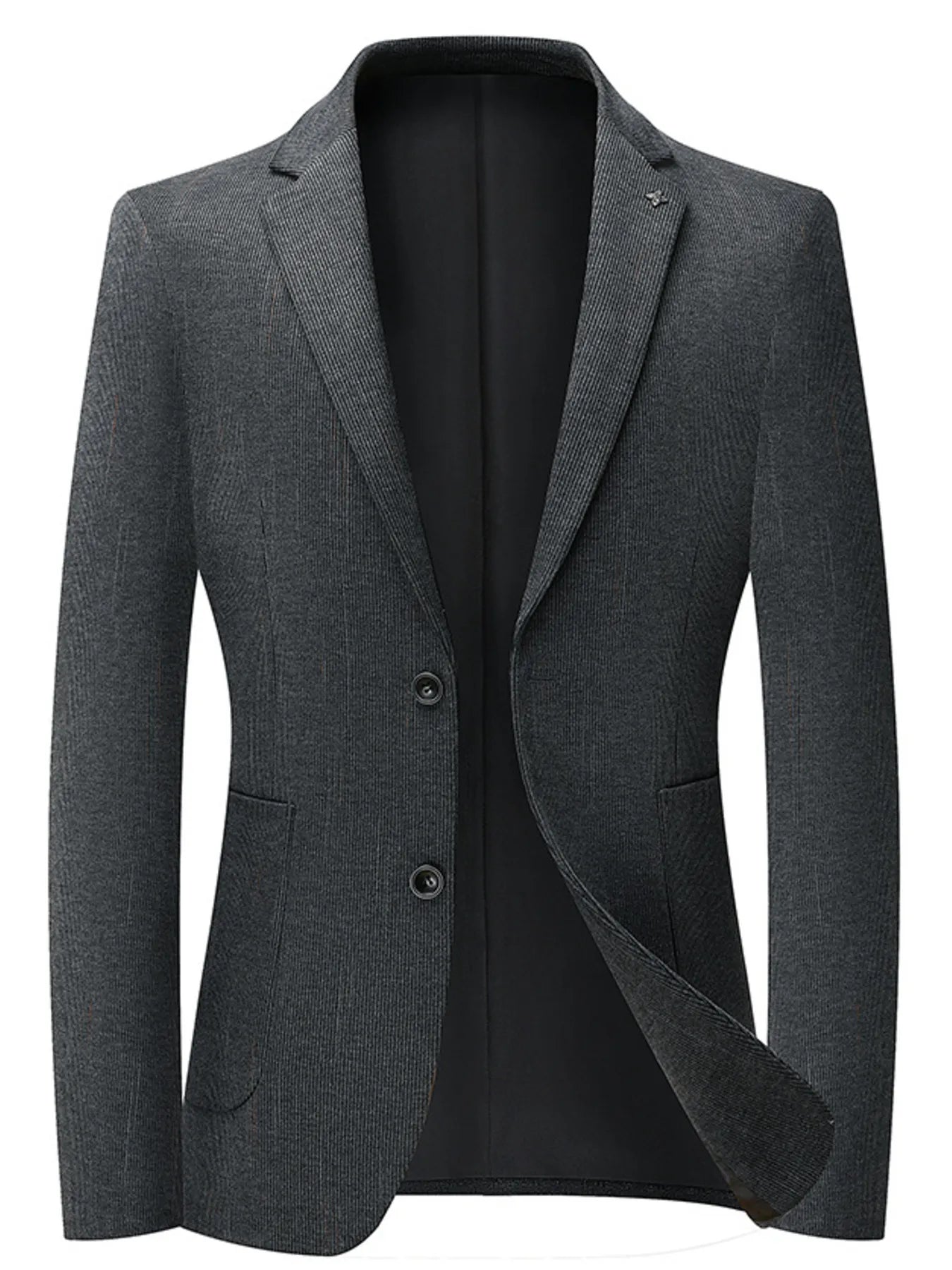 Men's Lapel Collar Long Sleeve Blazer Dark Gray - Fashorio