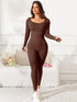 Scoop Neck Long Sleeve Active Jumpsuit - Fashorio