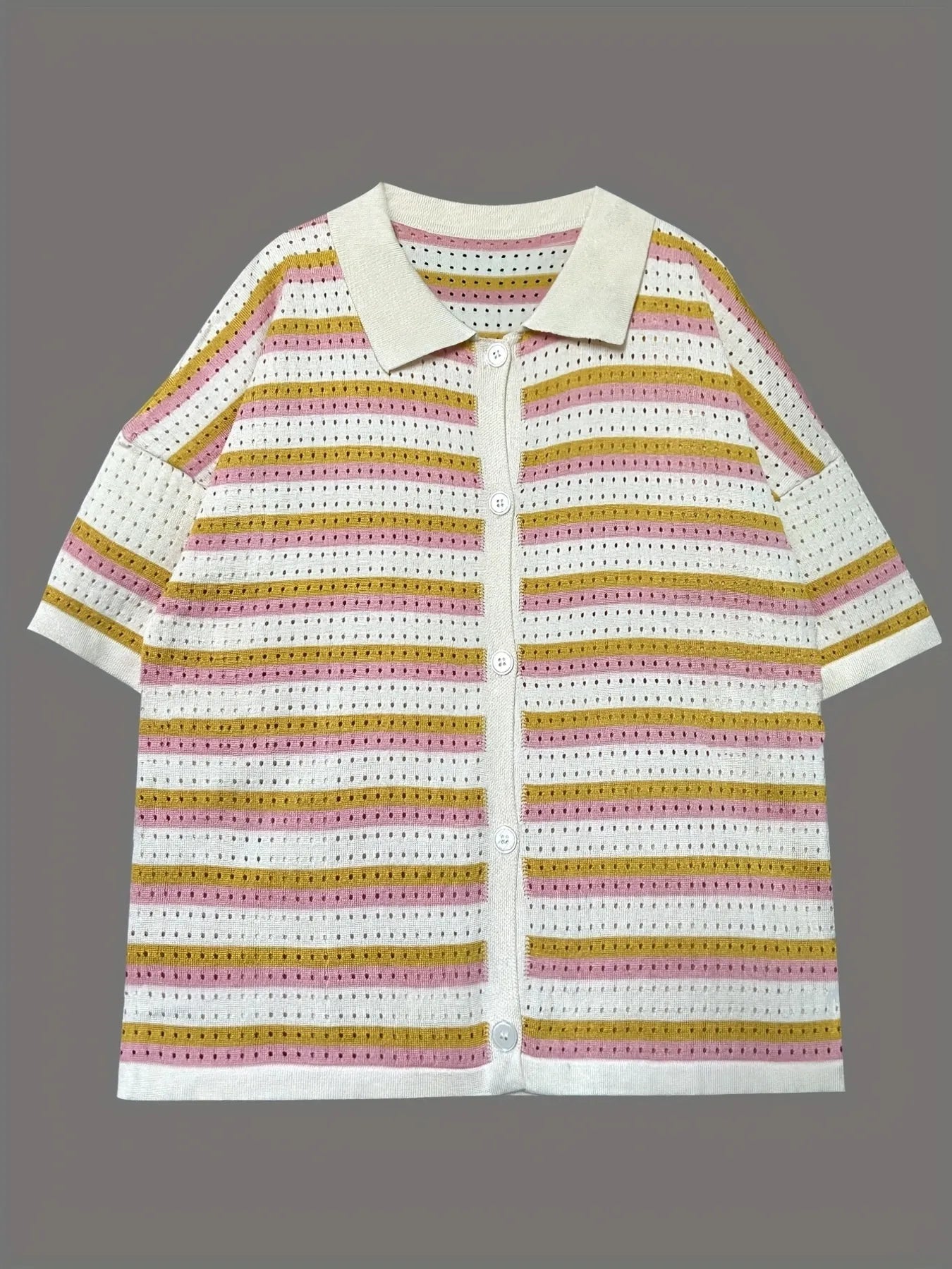 Colorful Striped Button Up Top and Shorts Sweater Set - Fashorio
