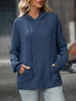 Textured Drawstring Long Sleeve Hoodie Indigo - Fashorio