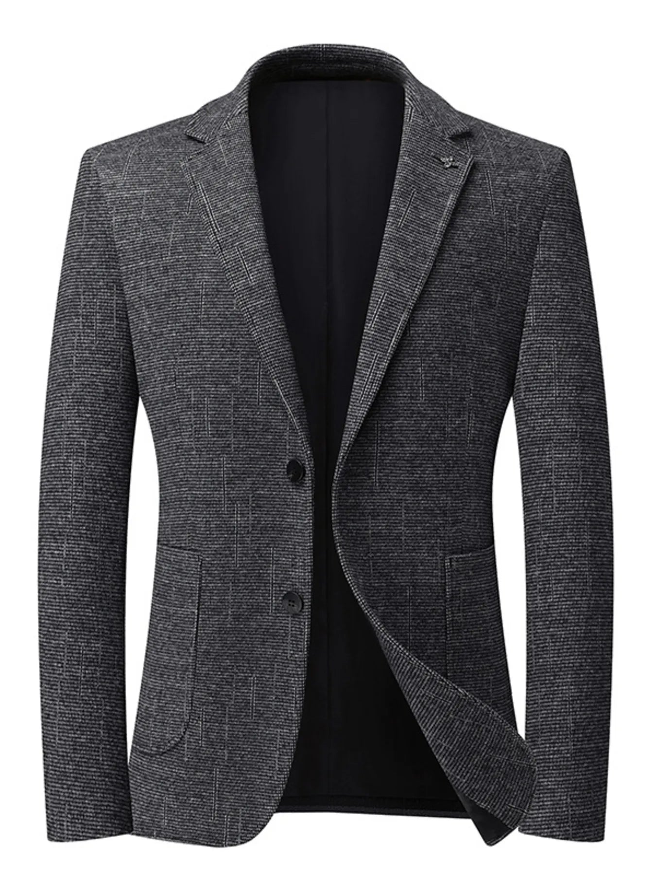 Men's Single-Breasted Tweed Blazer Dark Gray - Fashorio
