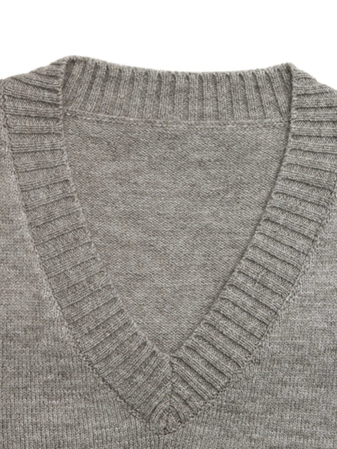 V-Neck Vest and Skirt Knit Set - Fashorio