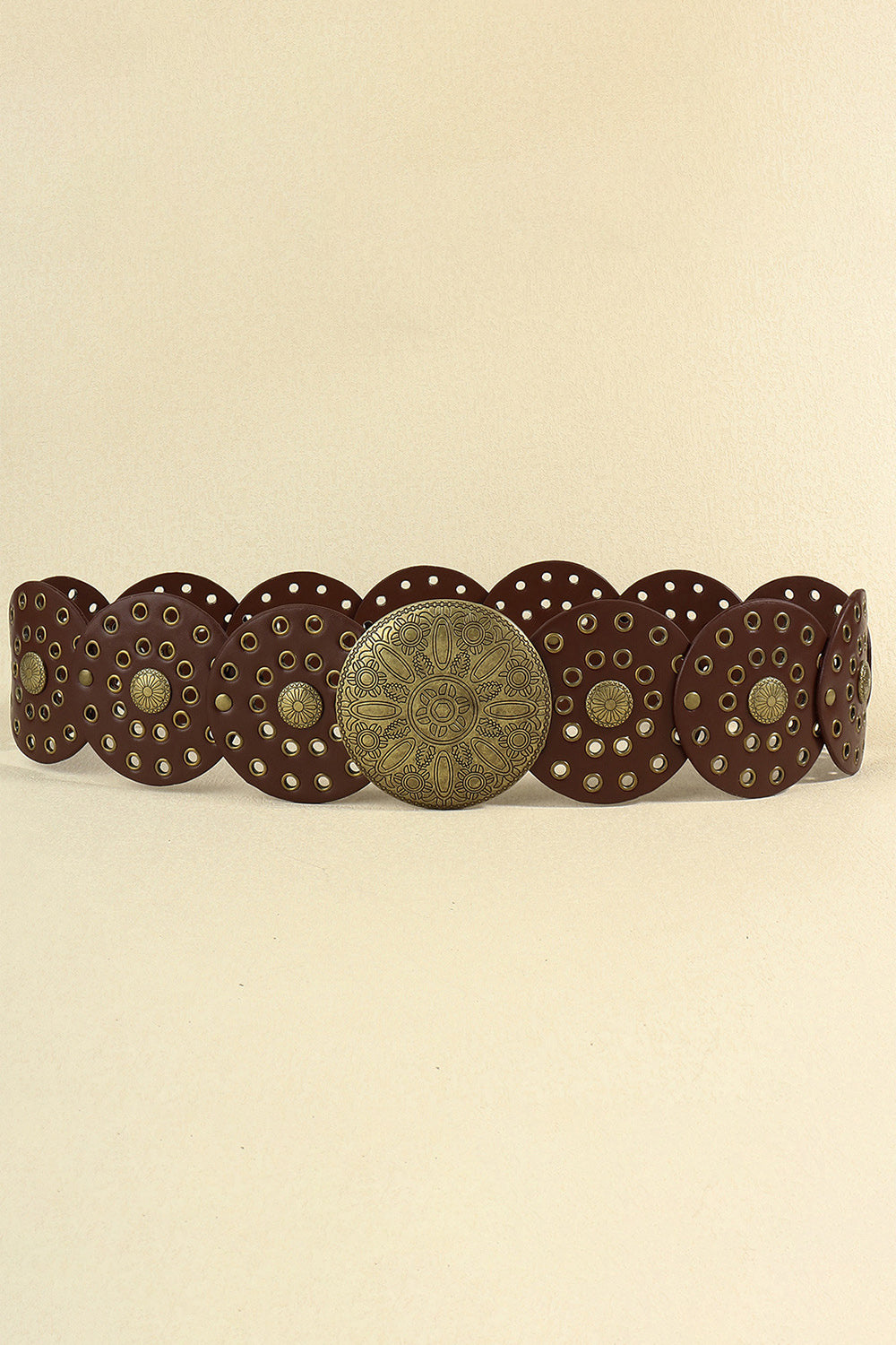 Zinc Alloy PU Disc Belt Chocolate One Size - Fashorio