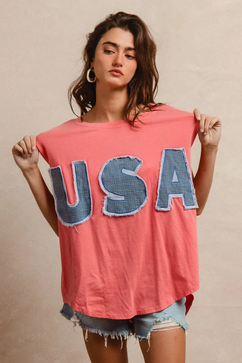 BiBi Washed Jersey With Usa Patched Raw Cut Edge Detail - Fashorio