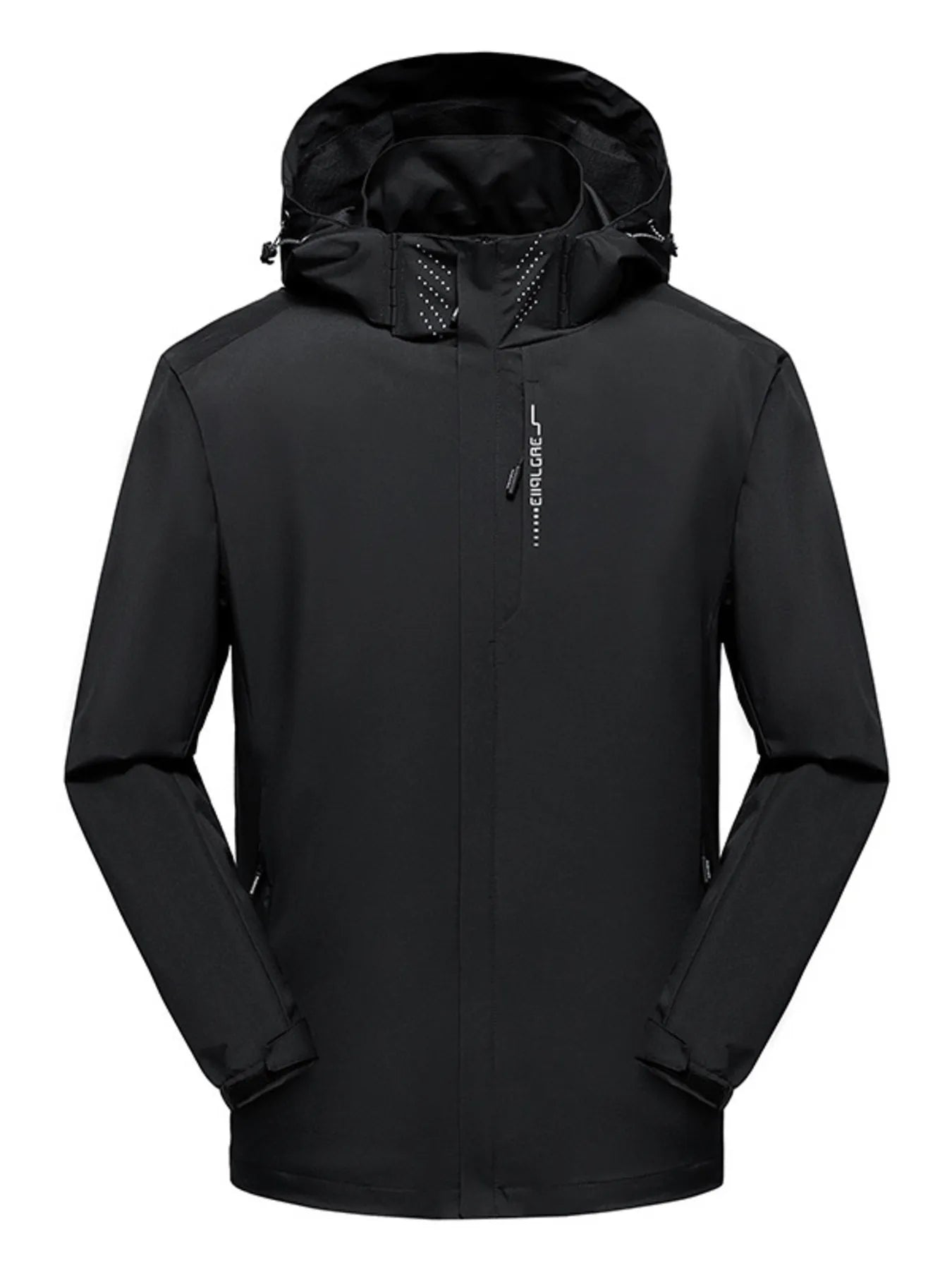 Men's Plus Size Waterproof Zip Up Long Sleeve Hooded Jacket Black - Fashorio