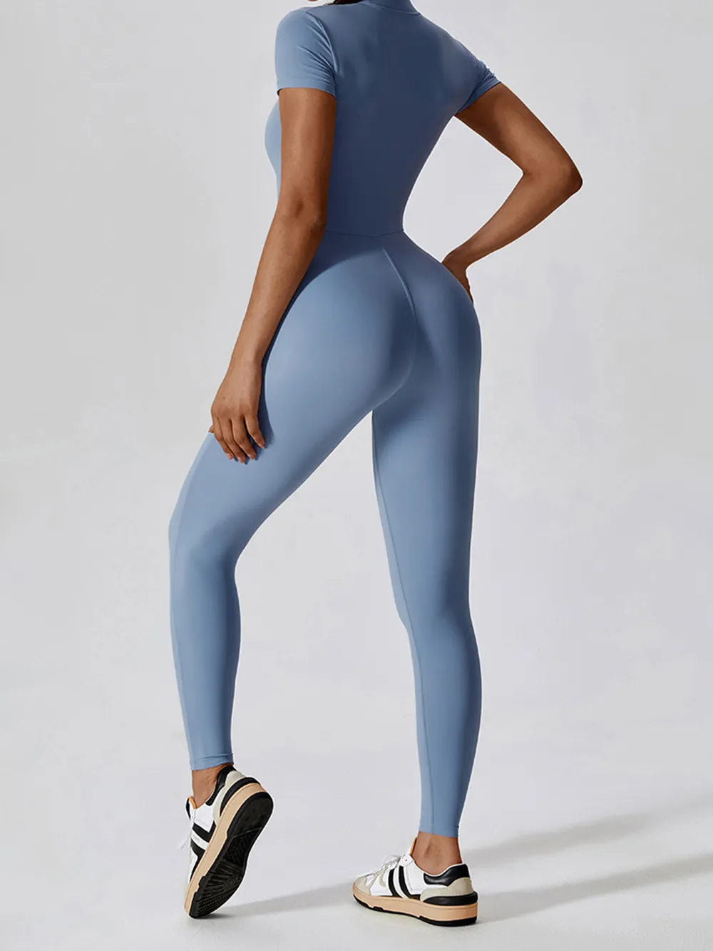 Basic Bae Half Zip Short Sleeve Active Jumpsuit - Fashorio